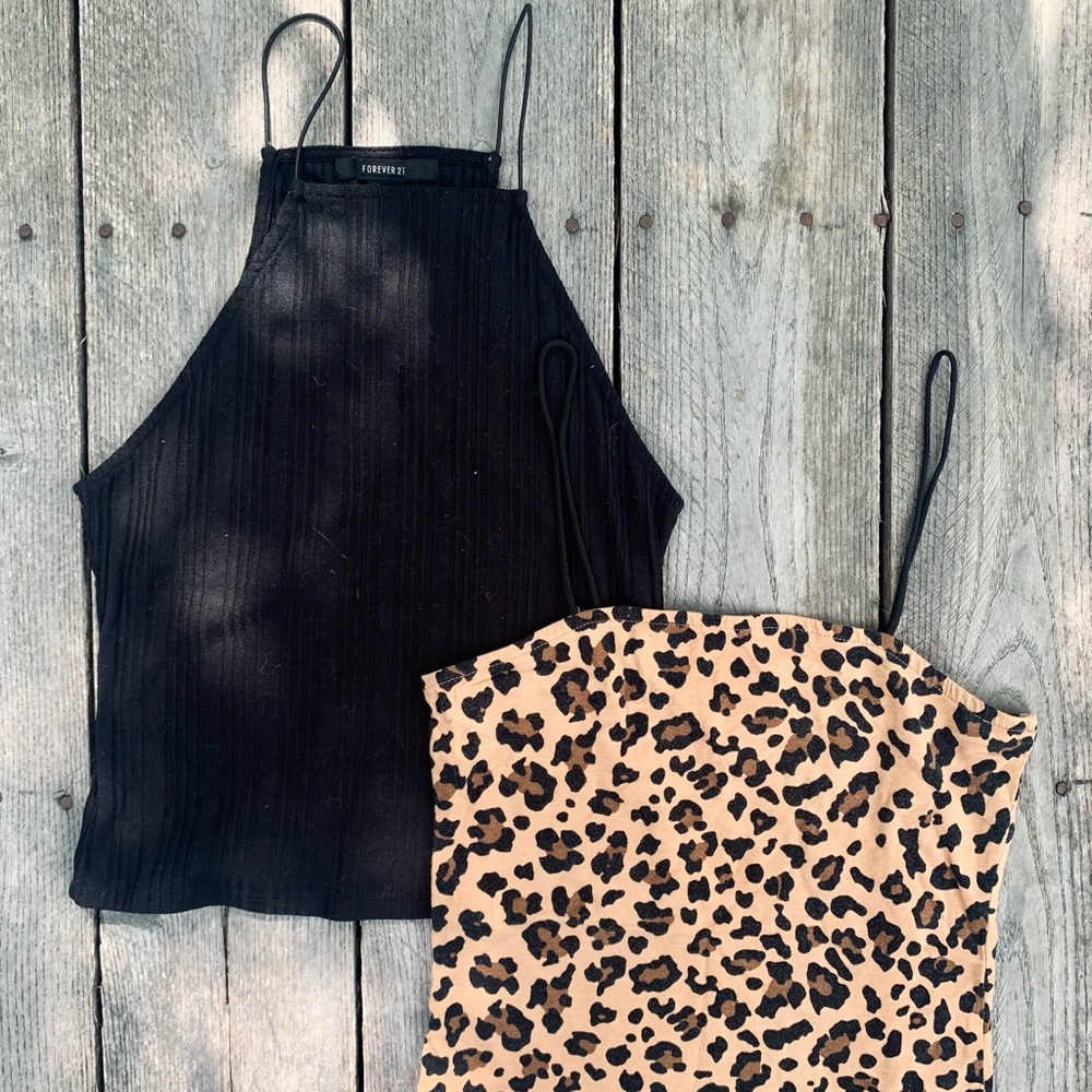 Forever 21 Black Ribbed Camisole with Spaghetti Straps & Cheetah Print Cami